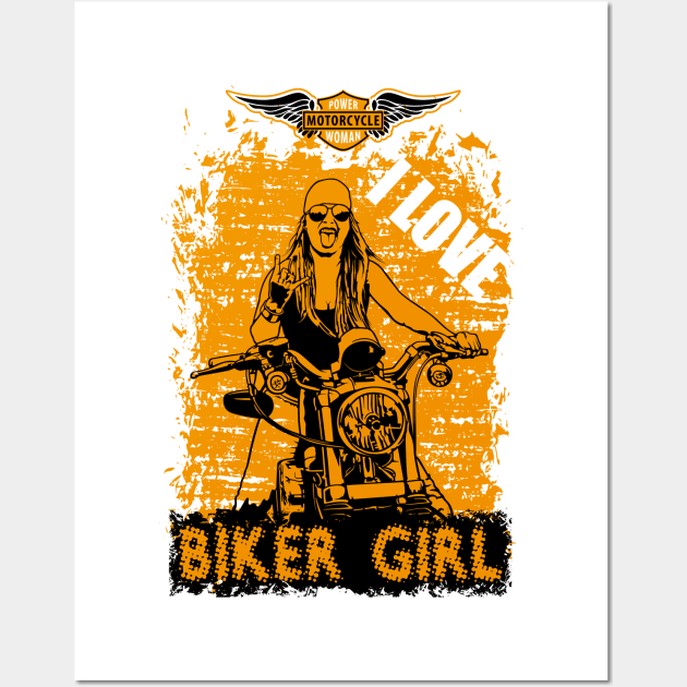 I Love Biker Girl, T-shirt for Biker, MotorCycle Rider Tee, Biker Gift Wall Art by Ben Foumen